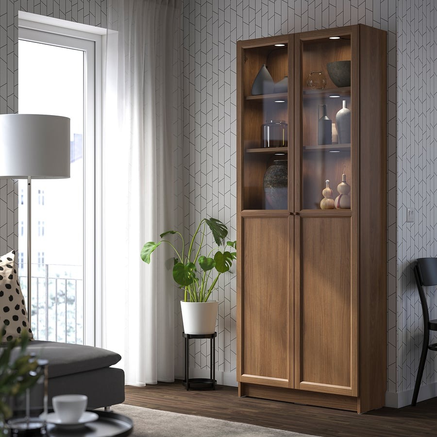 Librero con puertas de vidrio, blanco, 80x30x202 cm