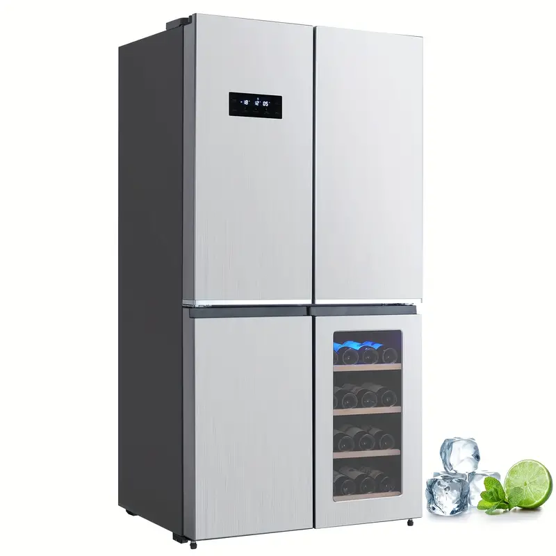Refrigerador de puerta francesa de 21 pies cúbicos , refrigerador y congelador de gran capacidad, refrigerador de 36 pulgadas con máquina de hielo, congelador inferior, luz LED interior, gabinete para vinos