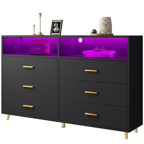 Zocalo Cómoda de 6 Cajones con Luz LED, Diseño Moderno para Dormitorio