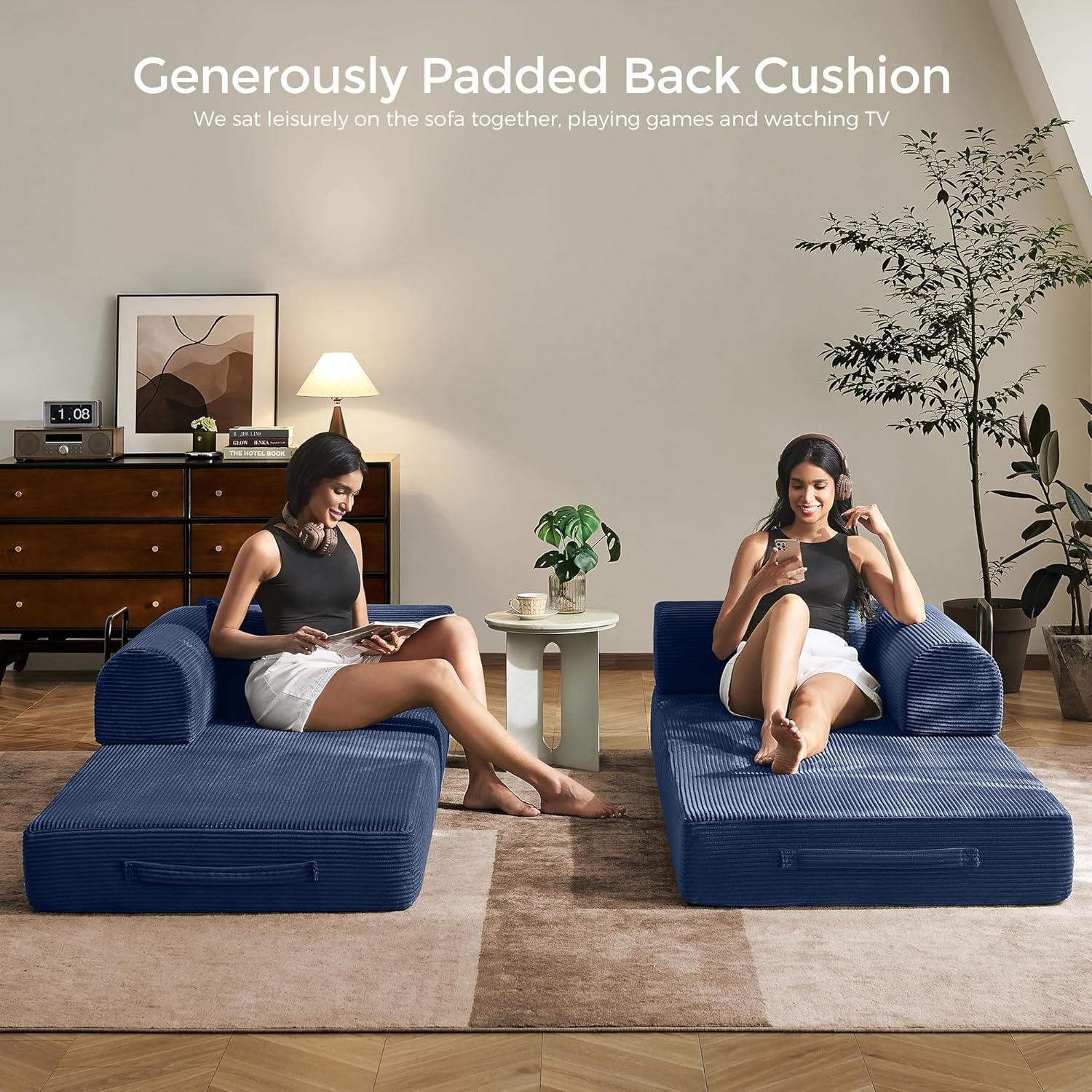 Sofá cama convertible de 79 pulgadas con marco de forma fija y reposabrazos extraíbles, sofá modular de pana, sofá plegable para espacios pequeños, no necesita montaje en verde (incluye 2 almohadas)