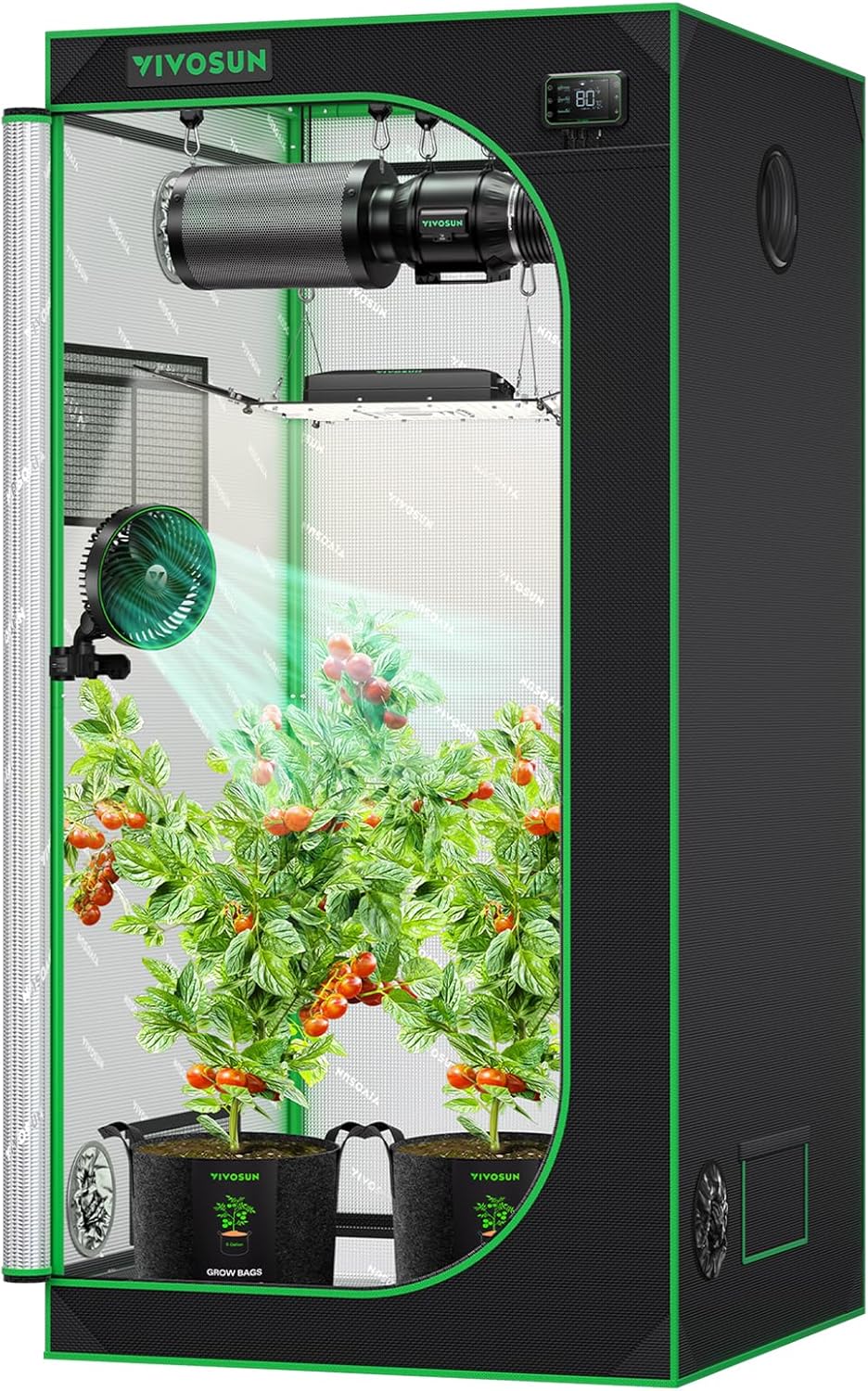 VIVOSUN S558 - Tienda de campaña de cultivo de 5 x 5, 60 x 60 x 80 pulgadas de alto, Mylar reflectante con ventana de observación y bandeja de piso para plantas hidropónicas de interior para VSF6450