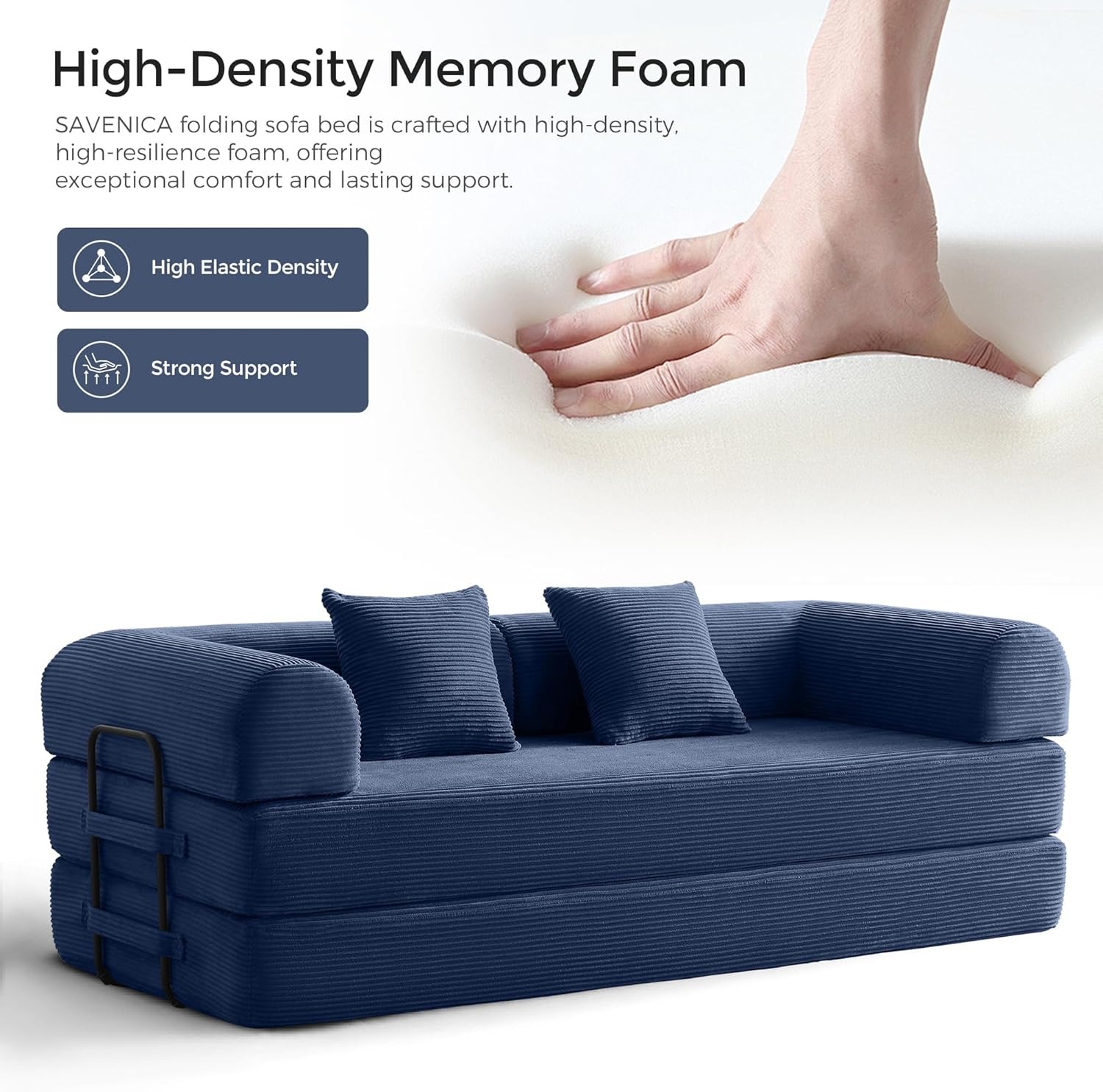 Sofá cama convertible de 79 pulgadas con marco de forma fija y reposabrazos extraíbles, sofá modular de pana, sofá plegable para espacios pequeños, no necesita montaje en verde (incluye 2 almohadas)