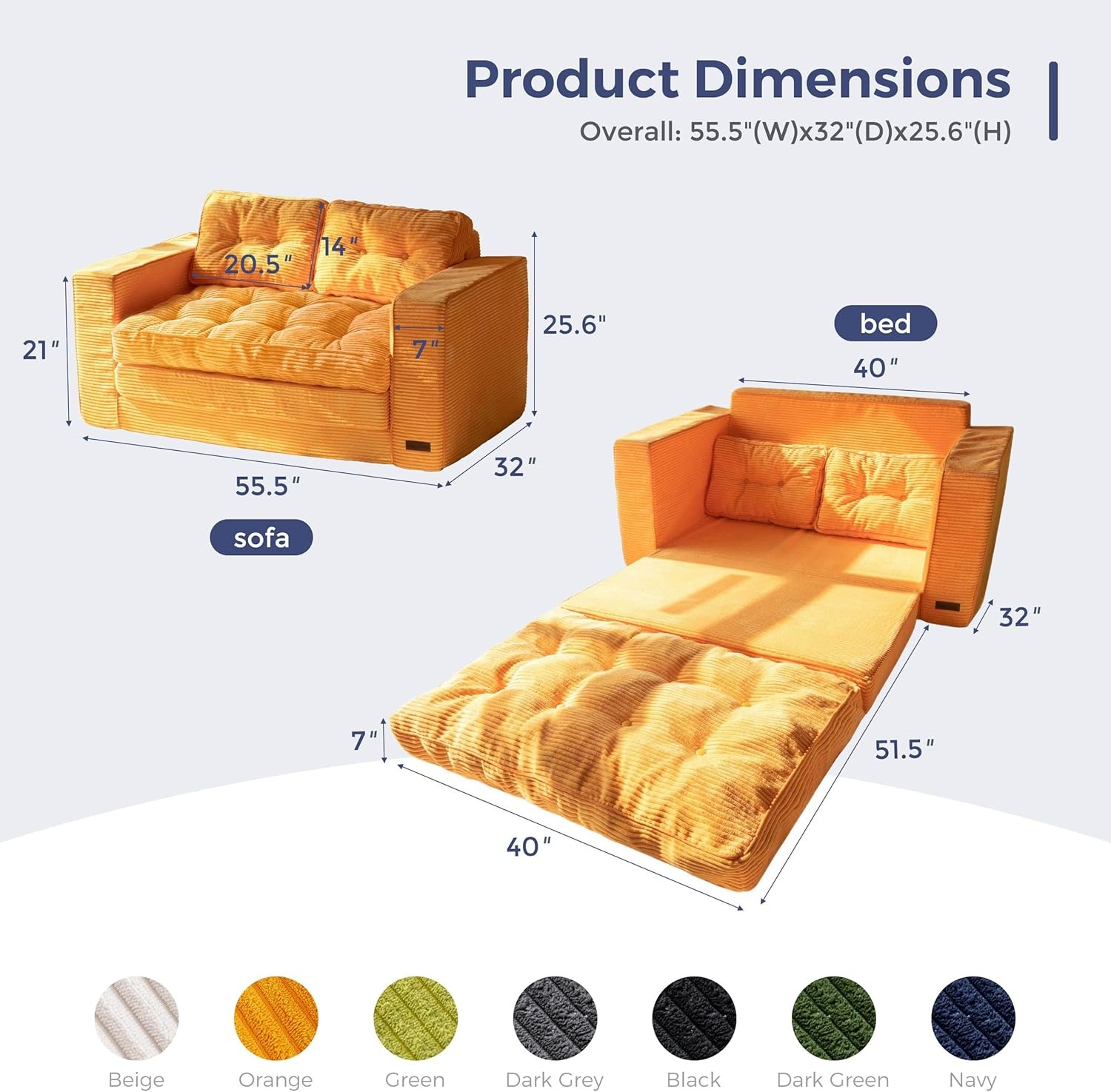 MAXYOYO Sofá cama convertible de dos plazas, sofá plegable 2 en 1 con almohadas para sala, recámara y sala de estar, negro