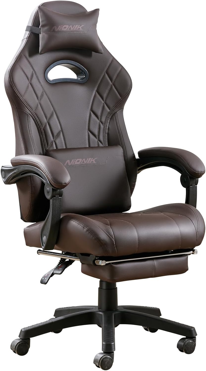 【Compra uno y llévate otro gratis】Silla para juegos con reposapiés y soporte lumbar de masaje
