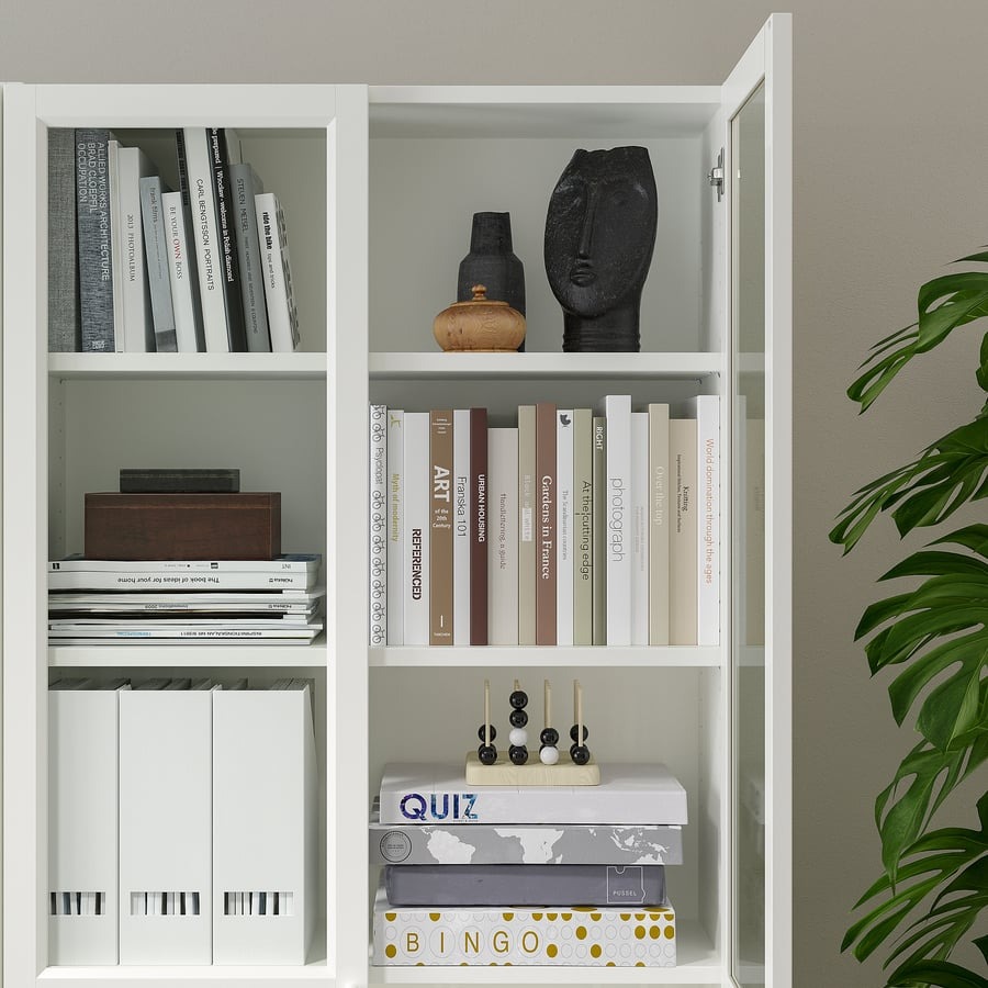 Librero con puertas de vidrio, blanco, 80x30x202 cm