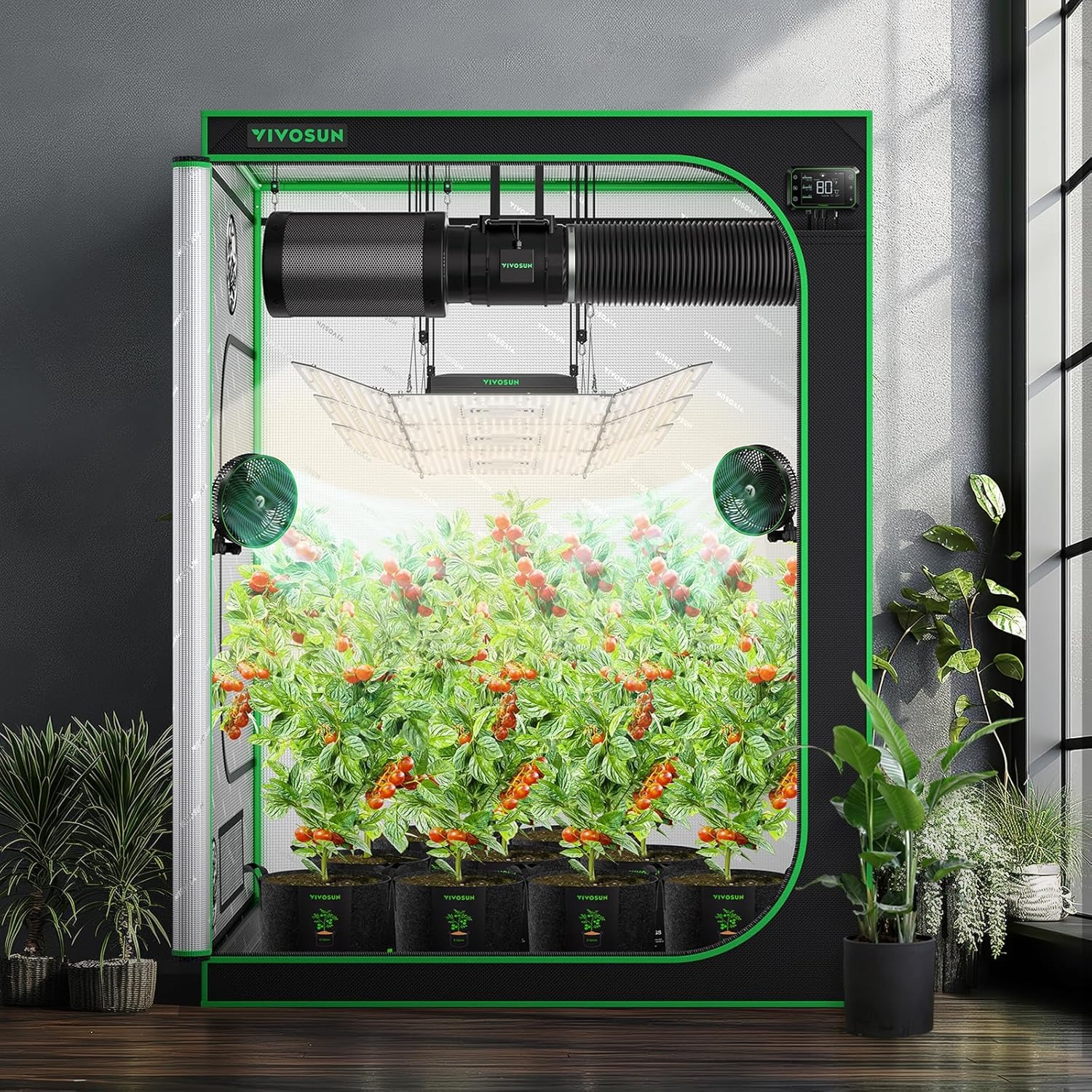 VIVOSUN S558 - Tienda de campaña de cultivo de 5 x 5, 60 x 60 x 80 pulgadas de alto, Mylar reflectante con ventana de observación y bandeja de piso para plantas hidropónicas de interior para VSF6450