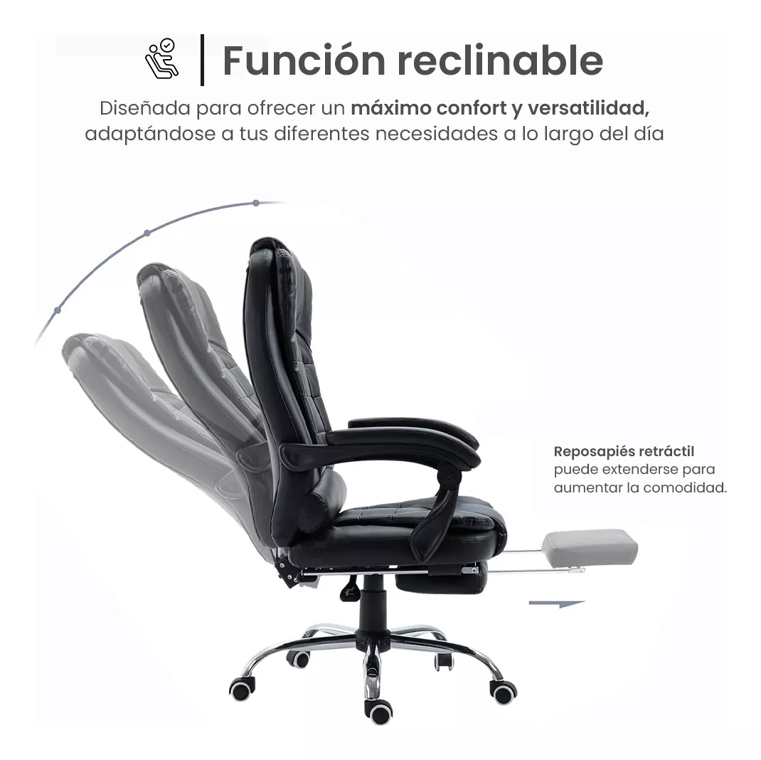 Silla de Escritorio Player One 1507 Ergonómica Negra con Tapizado de Cuero Sintético