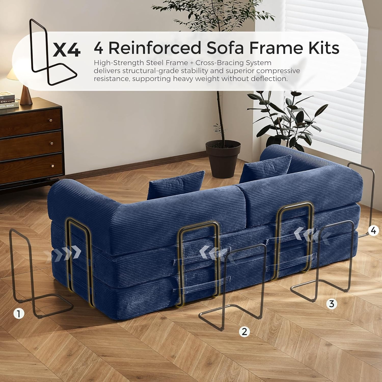 Sofá cama convertible de 79 pulgadas con marco de forma fija y reposabrazos extraíbles, sofá modular de pana, sofá plegable para espacios pequeños, no necesita montaje en verde (incluye 2 almohadas)