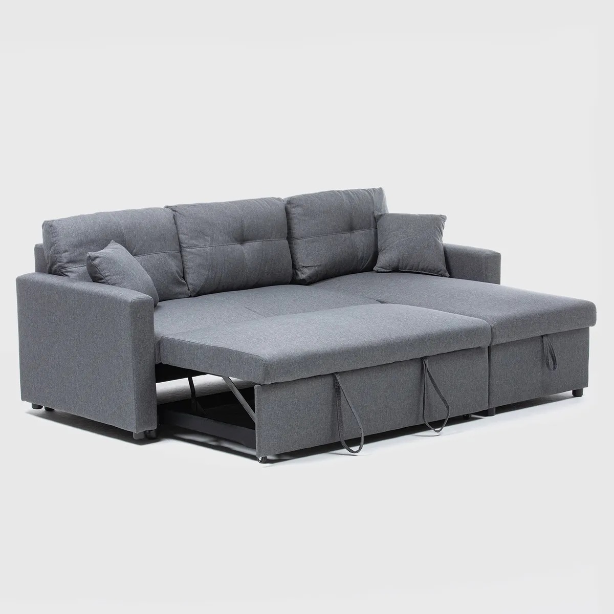 Sofá Seccional Cama 2 Plazas Tela Lino Gris Sidney