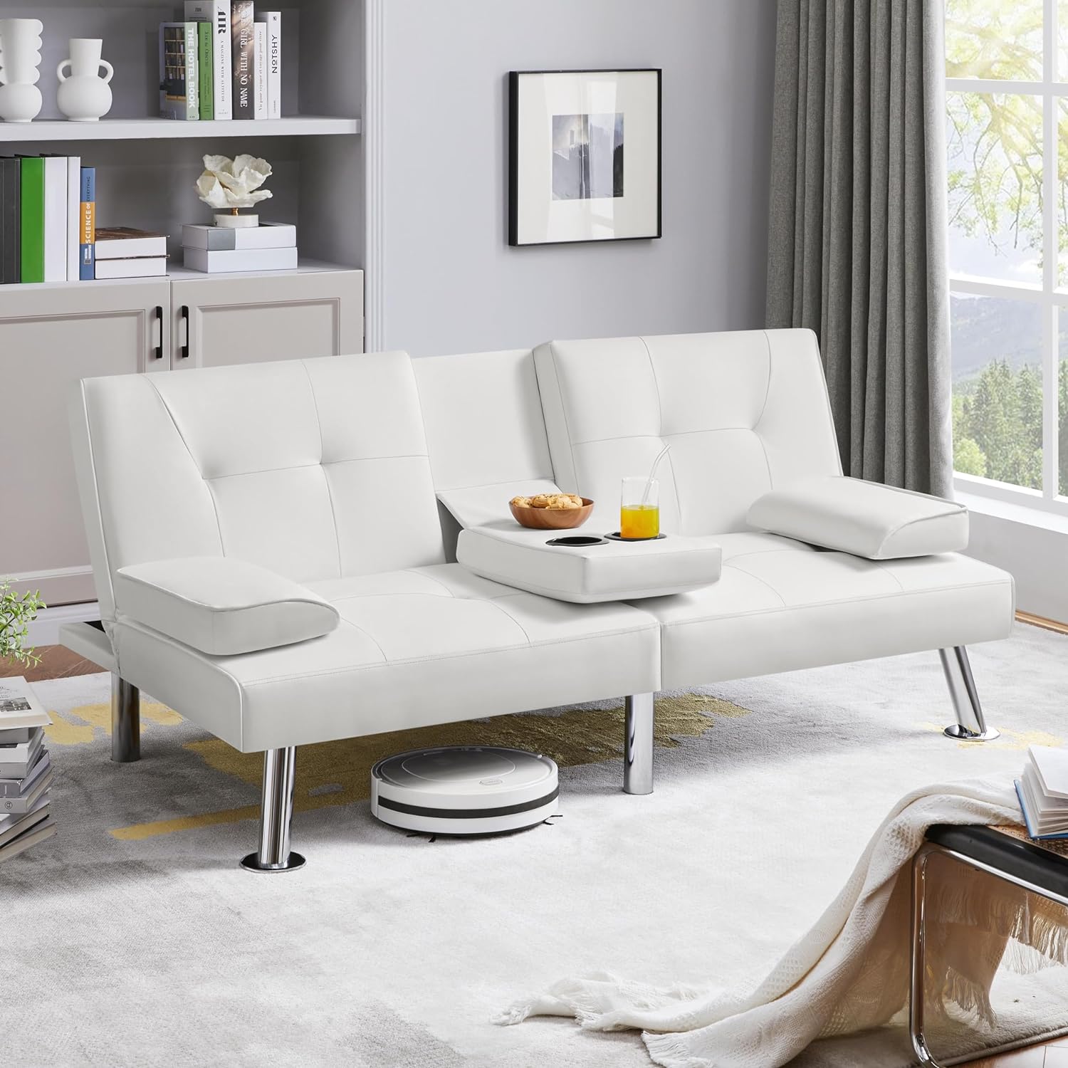 Yaheetech - Sofá Cama Convertible Ajustable, Moderno sillón reclinable de Piel sintético para el hogar, sofá Cama Plegable, Cama de Invitados, reposabrazos extraíbles, portavasos 3 ángulos, Capacidad