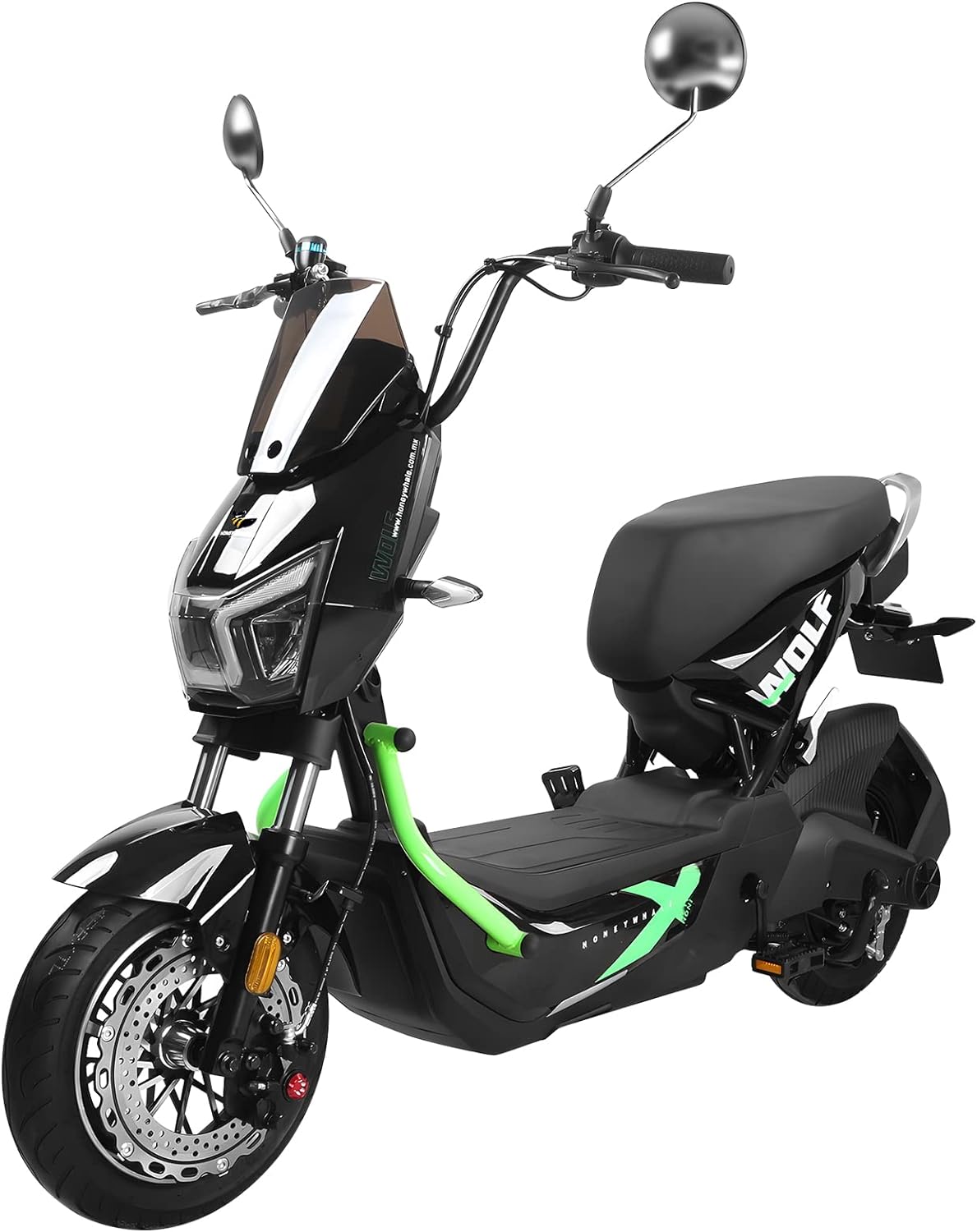 Wolf Bicicleta Electrica para Adultos, Bicimoto Eléctrica con Alarma, Máxima del Motor 1200W, Velocidad Máxima 55KM/H, Autonomía 50-55KM, Batería (72V, 20AH), Emite 7 Colores de luz