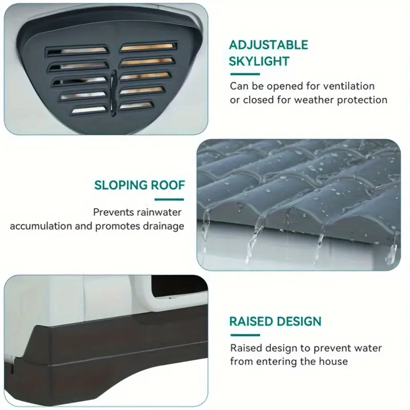 PinoPico 43. 7'' Casa para perros de 2 puertas con base elevada y cojín, casa para mascotas de plástico para perros pequeños, medianos y grandes, fácil montaje, resistente al agua para uso en interiores/exteriores (43. 7''L x 33''W x 31. 6''H)