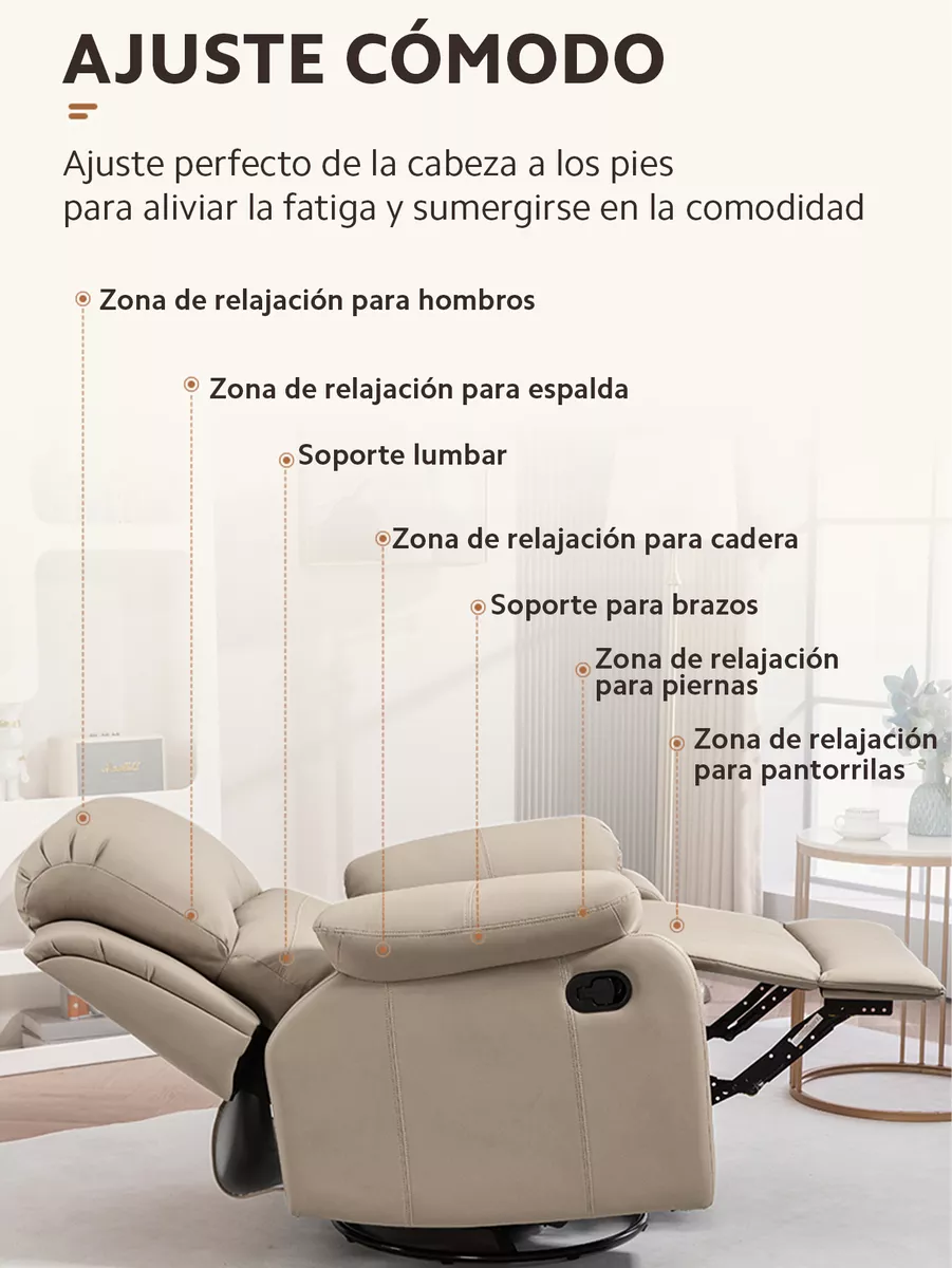 Sillón Sofá Mecedor Giratorio Reclinable Reposapiés