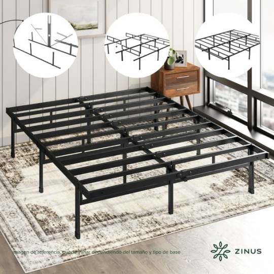 Base de Cama Queen Size Zinus Justin de Metal Resistente Montaje Fácil para todas las edades