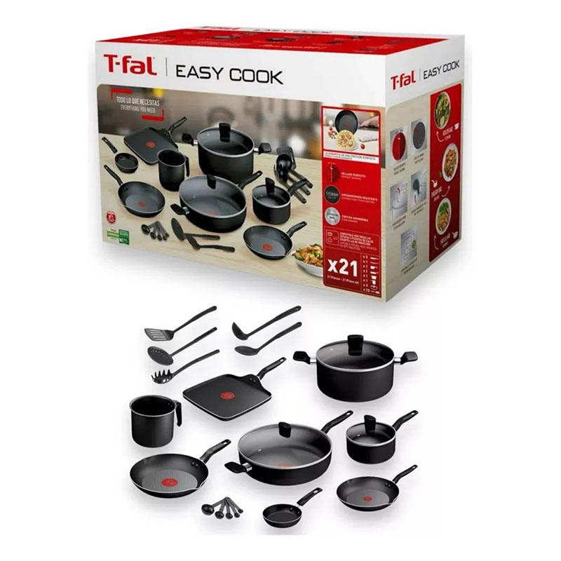 Batería De Cocina T-fal Easy Cook 21 Pzas Negro