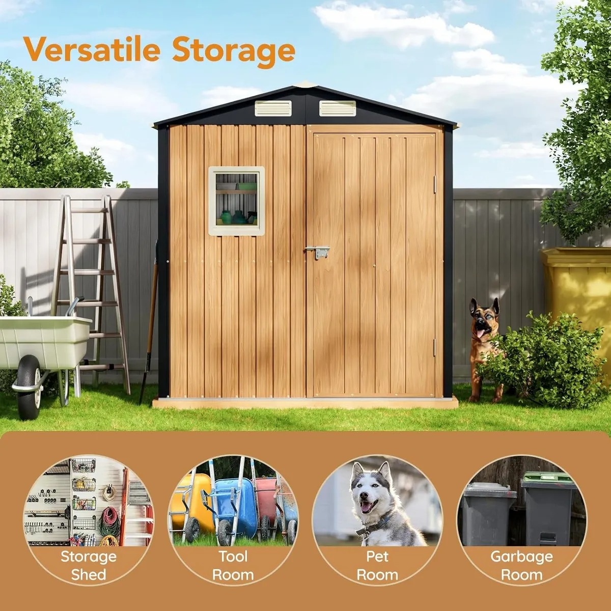 Cobertizo 6x4 Ft Almacen Para Jardin Estilo Grano De Madera Marrón Natural