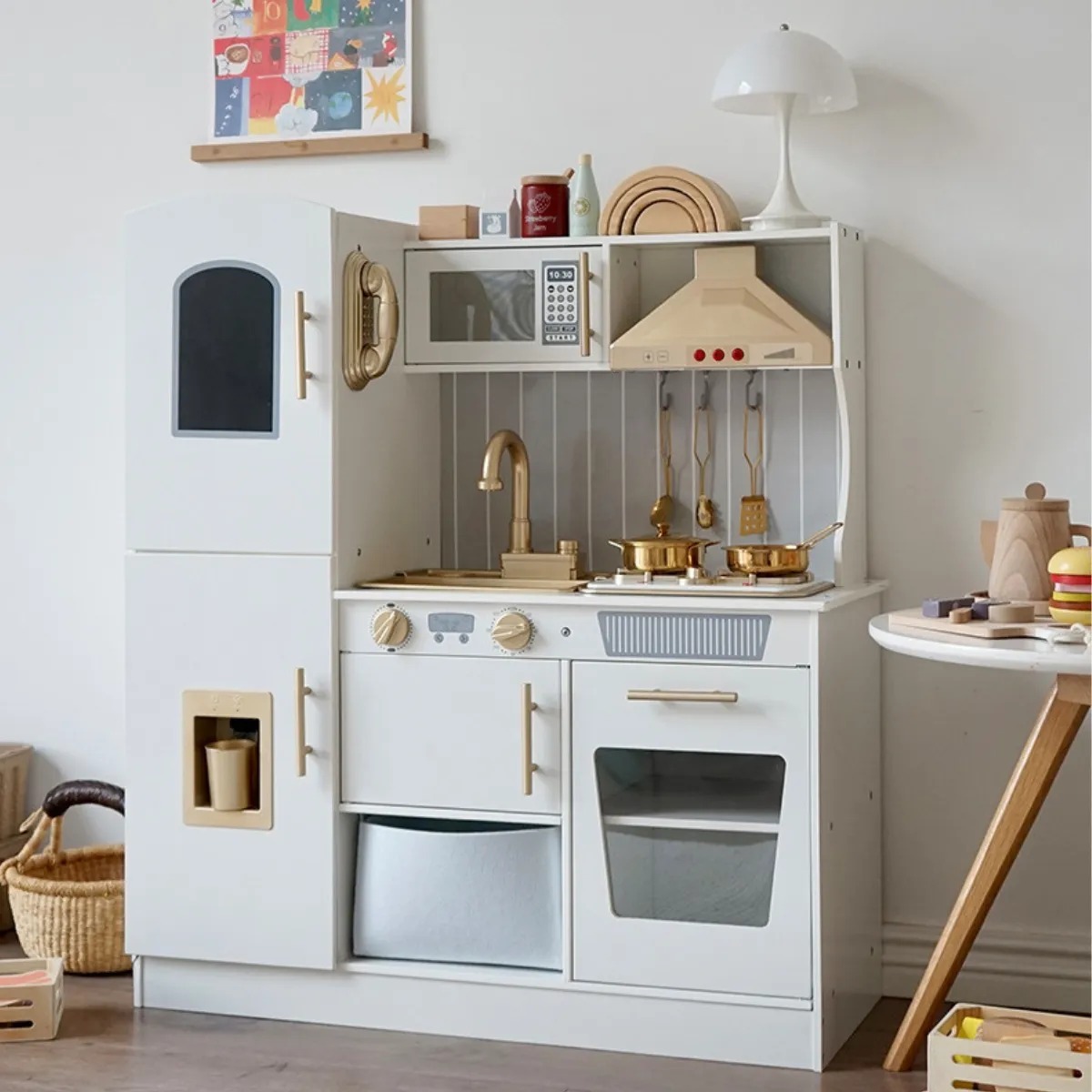 Cocinita De Madera Niños Refrigerador Utencillios Blanca Color Blanco