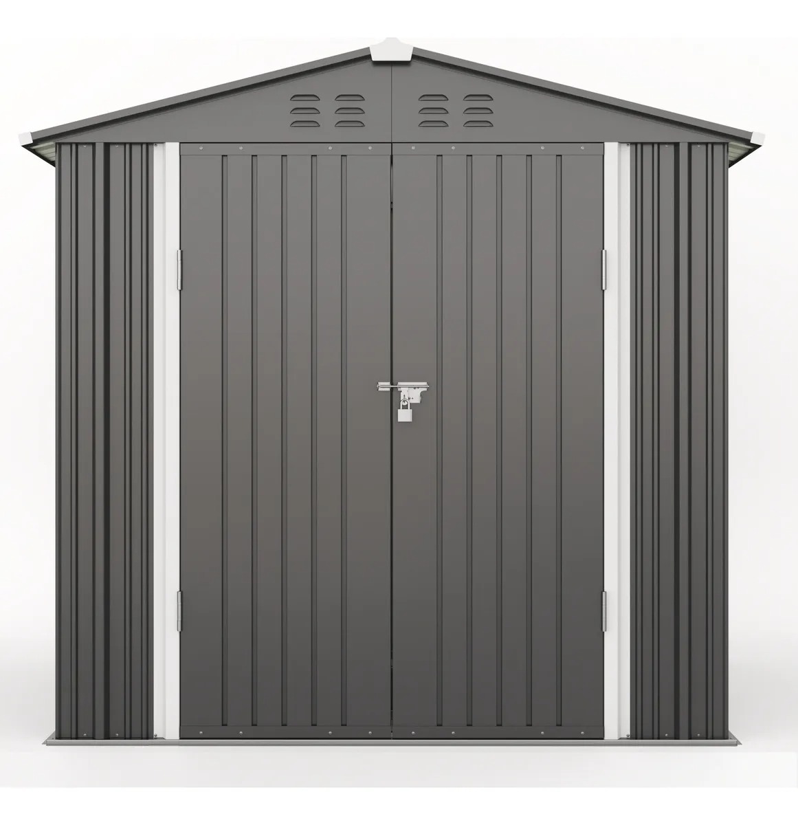 Quorive Cobertizo De Almacenamiento Exterior De Metal Galvanizado Con Puertas Dobles Con Cerradura, Espacio De Almacenamiento Exterior Para Patio Trasero Y Césped, Gris Oscuro