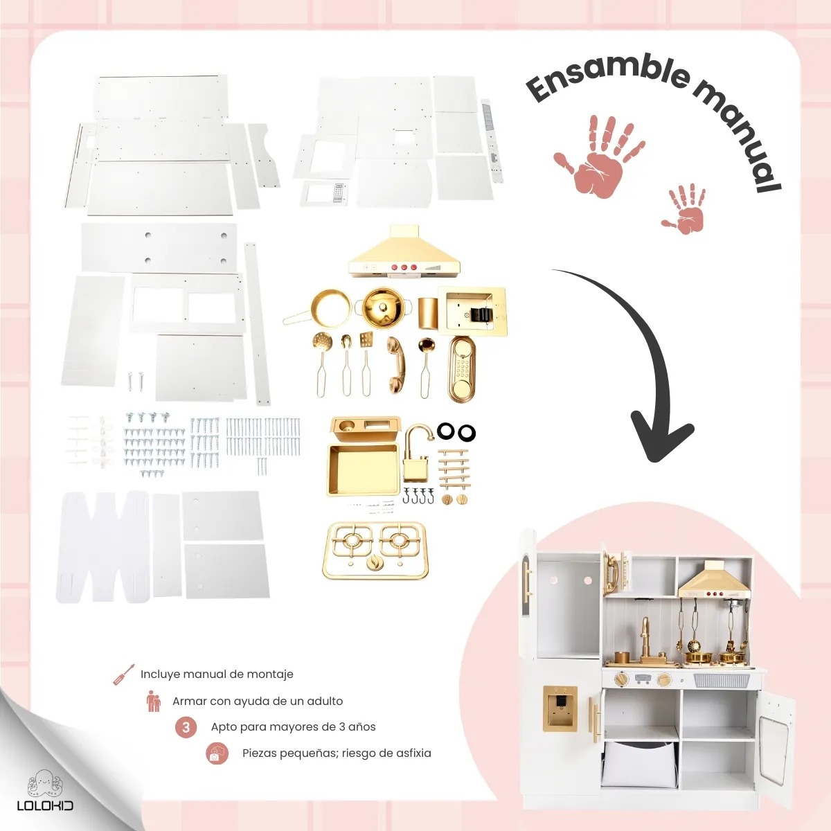 Cocinita De Madera Niños Refrigerador Utencillios Blanca Color Blanco