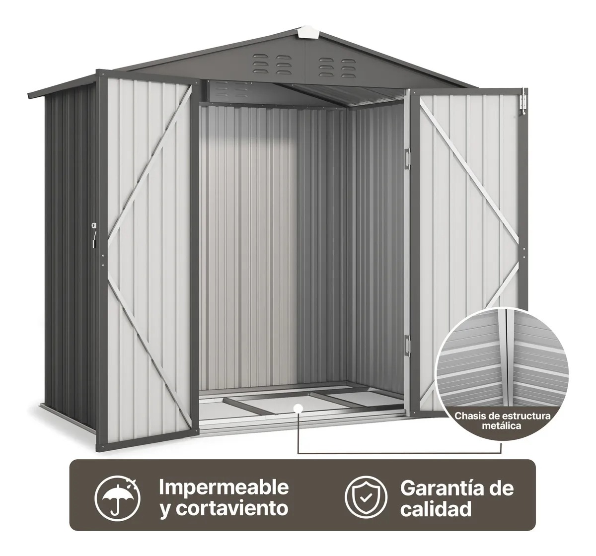 Quorive Cobertizo De Almacenamiento Exterior De Metal Galvanizado Con Puertas Dobles Con Cerradura, Espacio De Almacenamiento Exterior Para Patio Trasero Y Césped, Gris Oscuro