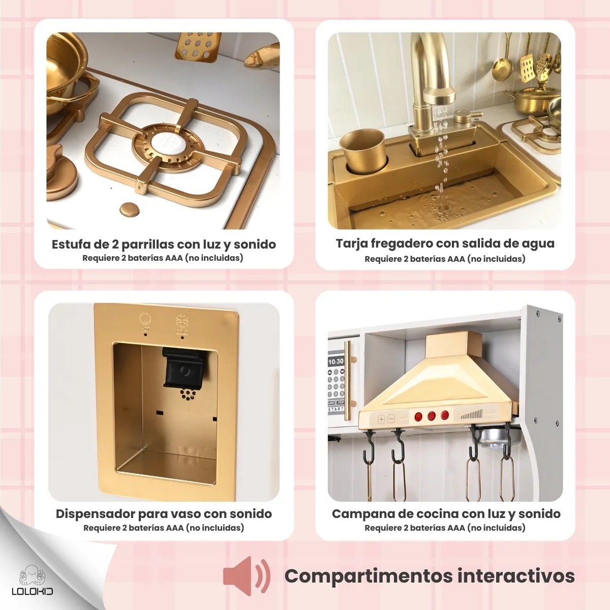 Cocinita De Madera Niños Refrigerador Utencillios Blanca Color Blanco