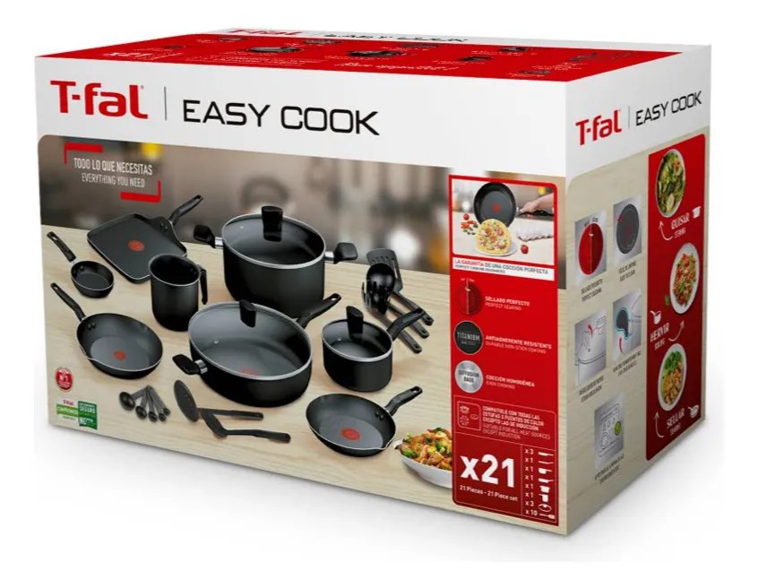 Batería De Cocina T-fal Easy Cook 21 Pzas Negro