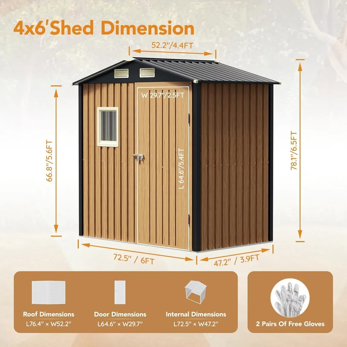 Cobertizo 6x4 Ft Almacen Para Jardin Estilo Grano De Madera Marrón Natural