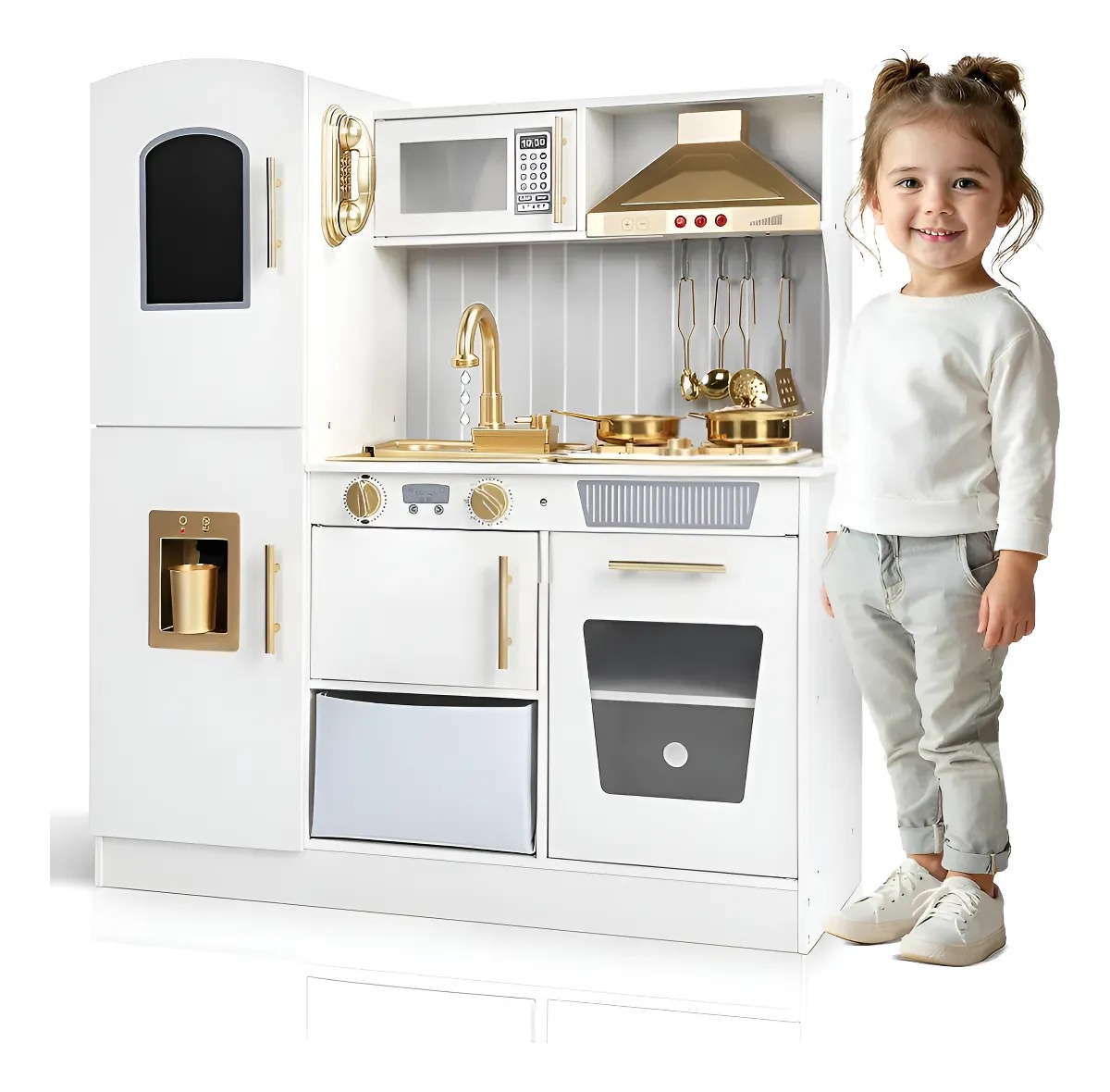 Cocinita De Madera Niños Refrigerador Utencillios Blanca Color Blanco
