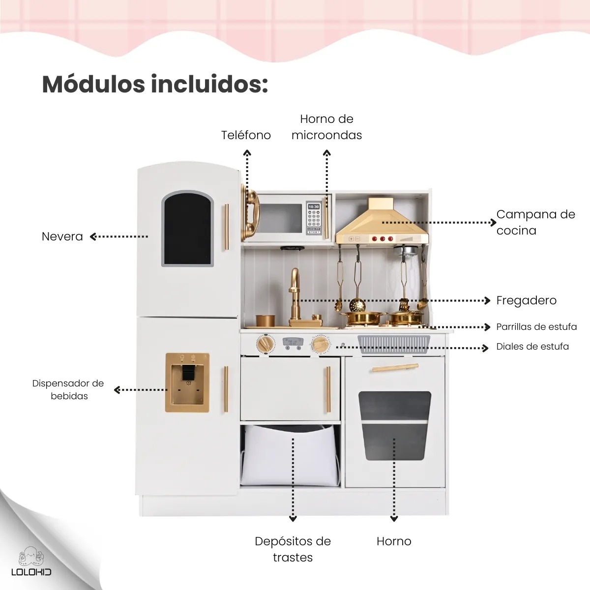 Cocinita De Madera Niños Refrigerador Utencillios Blanca Color Blanco