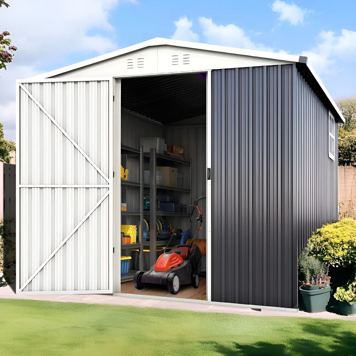Cobertizo Almacen P/ Exterior 8x6 Pies Impermeable Quictent Gris