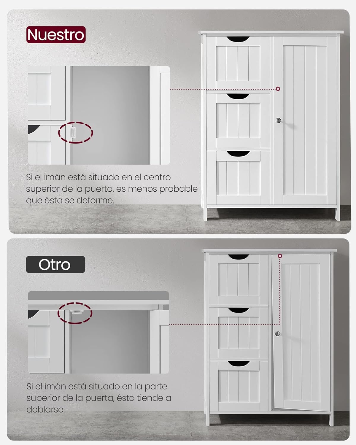 Armario de Baño, Cómoda de Baño, Mueble de Baño Estrecho, con 3 Cajones, 1 Estante Ajustable, Armario con Puerta, 30 x 60 x 80 cm, Blanco