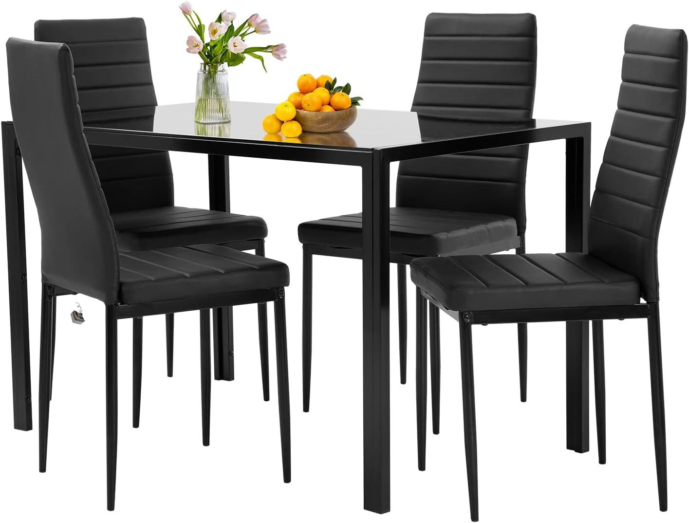 FDW - Juego de Mesa de Comedor de Vidrio para Espacios pequeños, Mesa de Cocina y sillas para 4 mesas con sillas, Muebles de hogar, rectangulares, Modernos (Vidrio Negro)-trapo