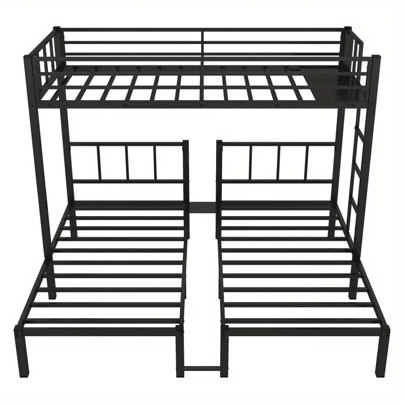 Cama nido doble sobre doble y litera doble para 3, litera doble XL sobre doble y litera doble de metal, negro