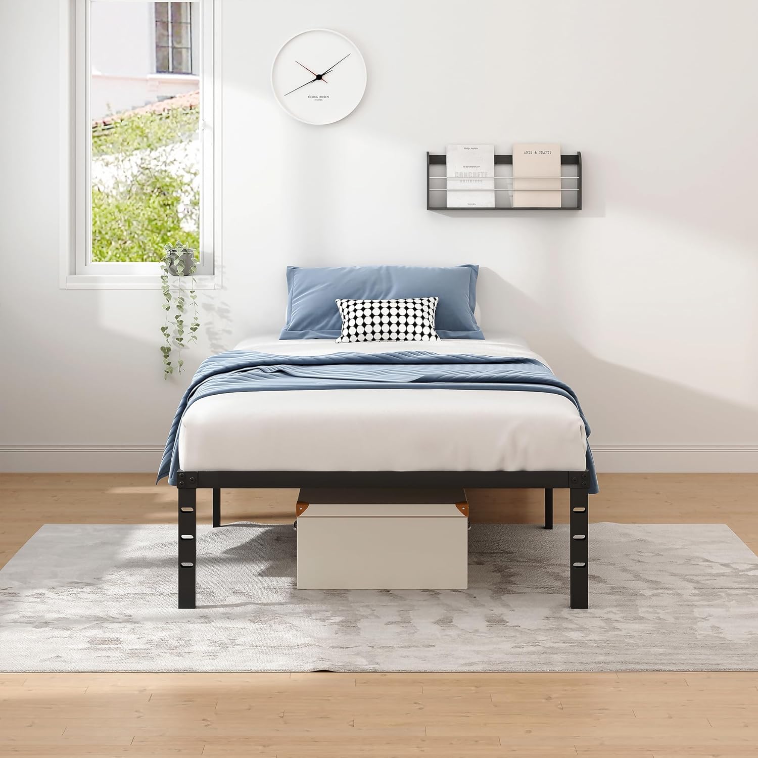 New Jeto Marco de cama de metal con espacio de almacenamiento debajo de la cama, plataforma sencilla y atmosférica, resistente y duradero, de 46 cm, tamaño individual
