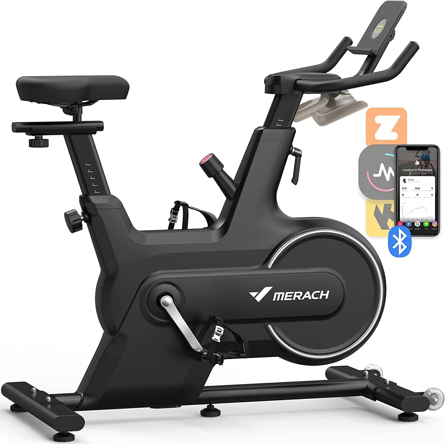 Bicicleta Estatica de Interior, MERACH Bicicleta Spinning en Casa con Resistencia magnética y Automática, Bicicleta Fija Bluetooth con Seguimiento de Datos de APP y Soporte iPad