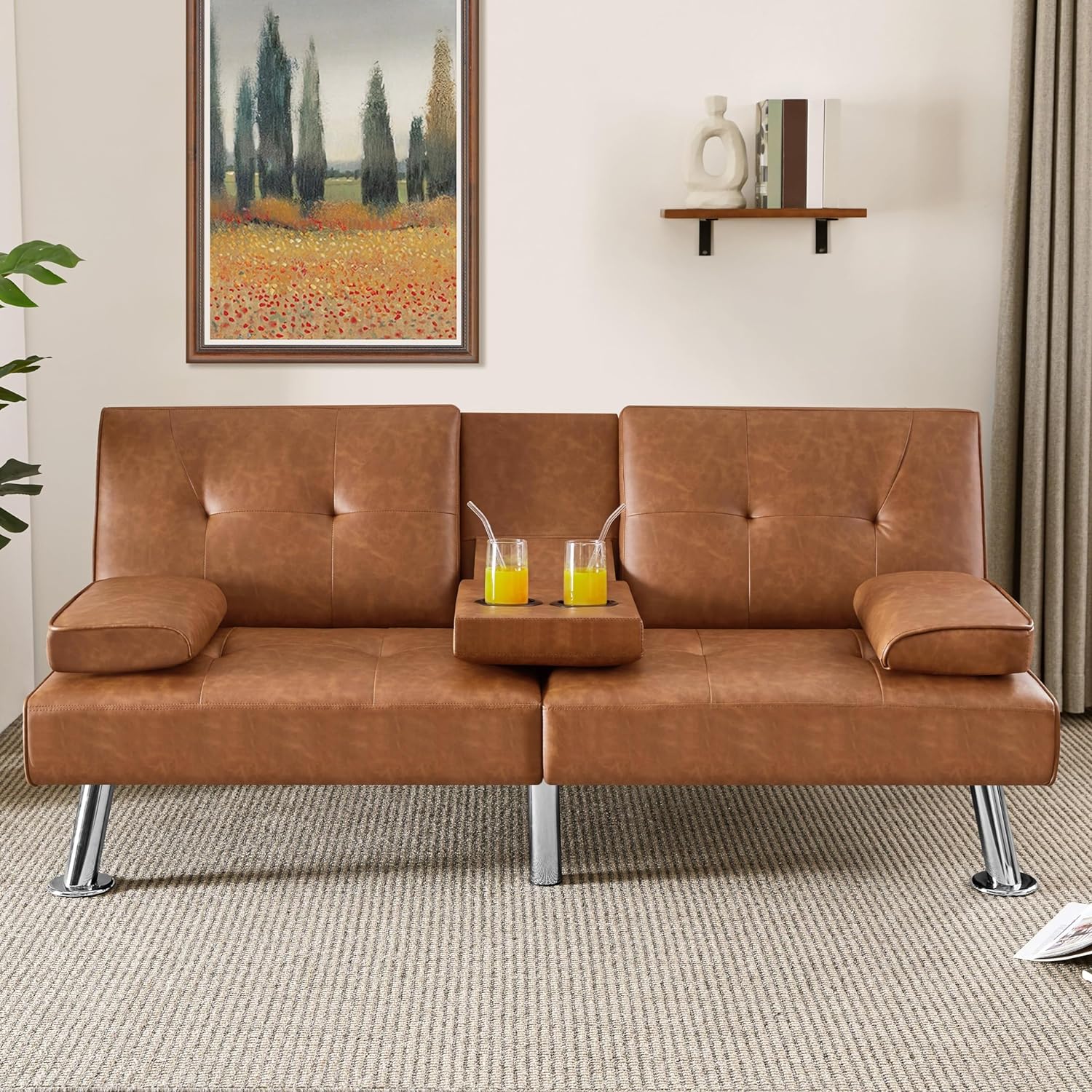 Yaheetech - Sofá Cama Convertible Ajustable, Moderno sillón reclinable de Piel sintético para el hogar, sofá Cama Plegable, Cama de Invitados, reposabrazos extraíbles, portavasos 3 ángulos, Capacidad
