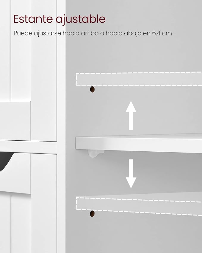 Armario de Baño, Cómoda de Baño, Mueble de Baño Estrecho, con 3 Cajones, 1 Estante Ajustable, Armario con Puerta, 30 x 60 x 80 cm, Blanco
