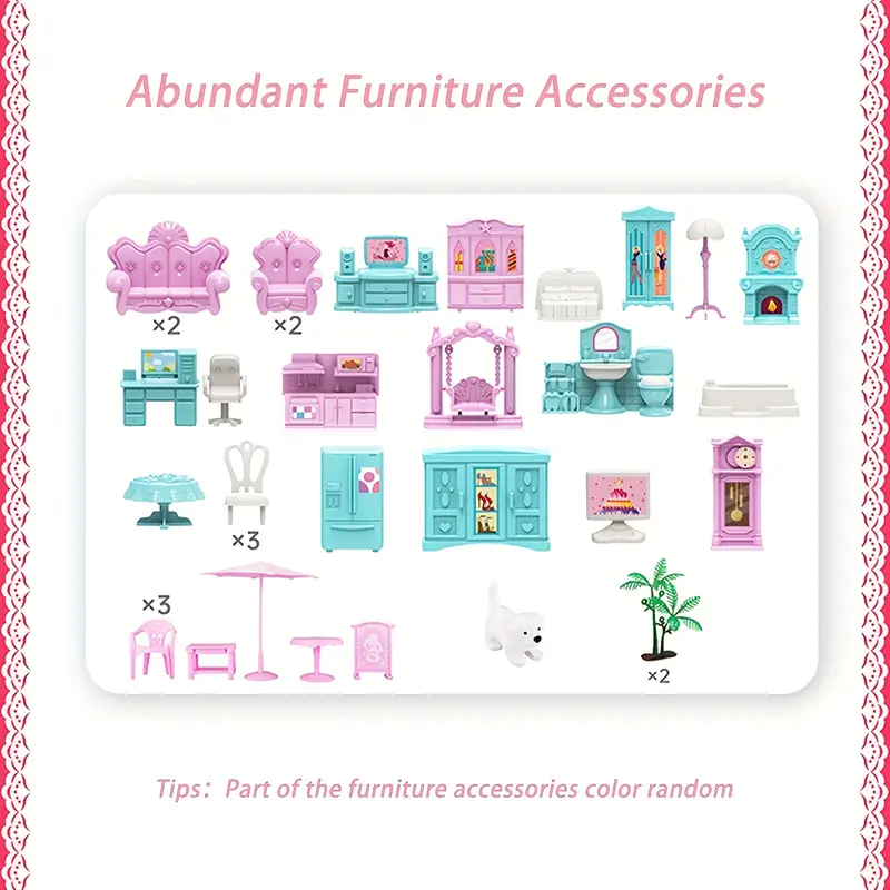 Conjunto de Casa de Muñecas Deluxe de 4 Niveles con 11 Habitaciones, Muebles y Luces - Juego de Fantasía de Princesa para Niños de 6+ | Rosa Brillante, Plástico Duradero | Idea de Regalo Perfecta