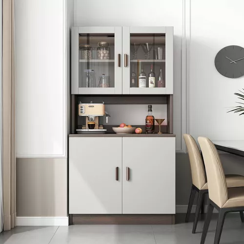 Armario De Cocina Compacto Con Gabinete Y Mostrador 80cm Color Marrón