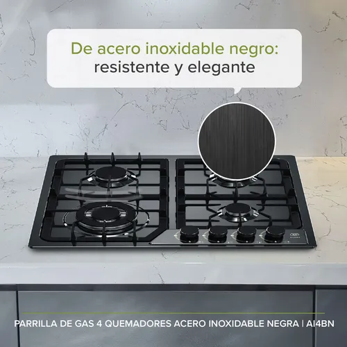 Parrilla A Gas 4 Quemadores, Acero Inoxidable, Avera Ai4bn Color Negro