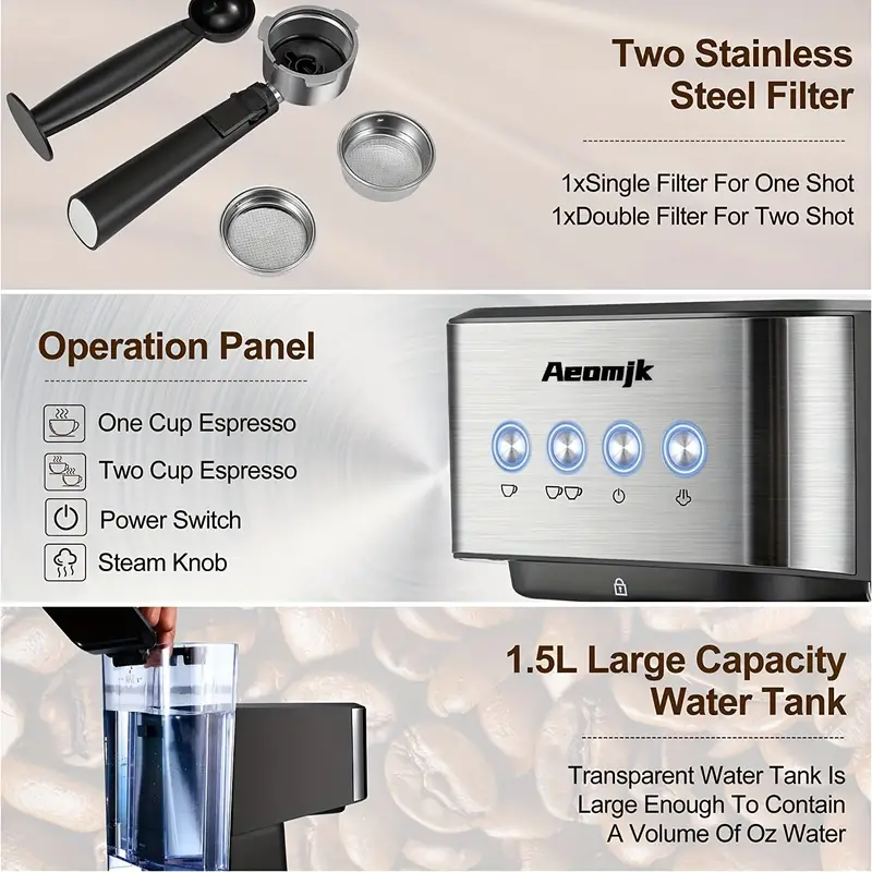Máquina de espresso de calentamiento rápido, con varita para espumar leche - Perfecta para baristas en casa y RVs - Presión de 20 bares para un café rico y sabroso