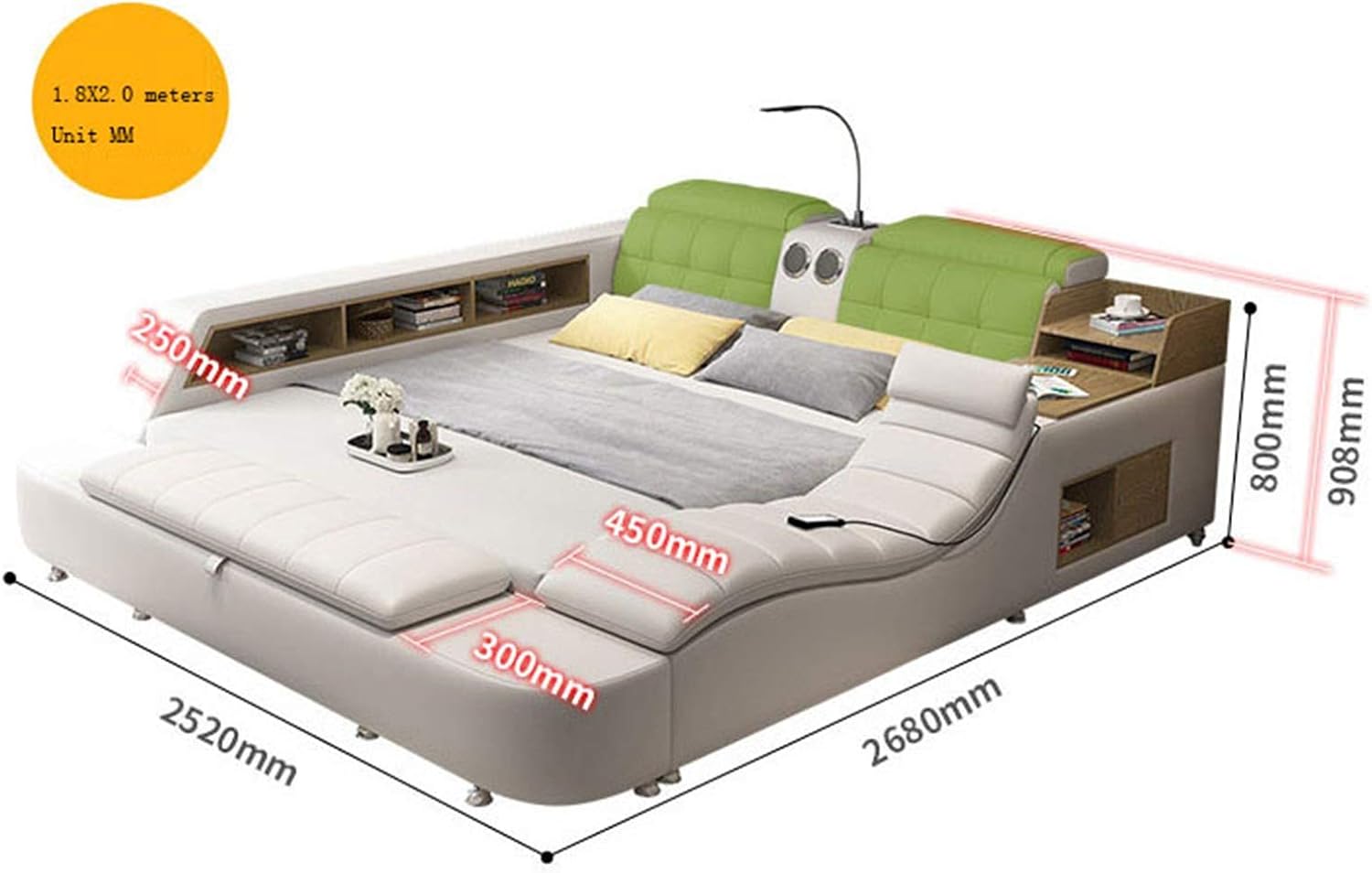Cama tatami de masaje multifuncional del dormitorio principal moderno Cama doble 1.8 con cama de masaje inteligente, espacio de almacenamiento múltiple incorporado, almacenamiento conveniente—Antifaz para aliviar el sueño