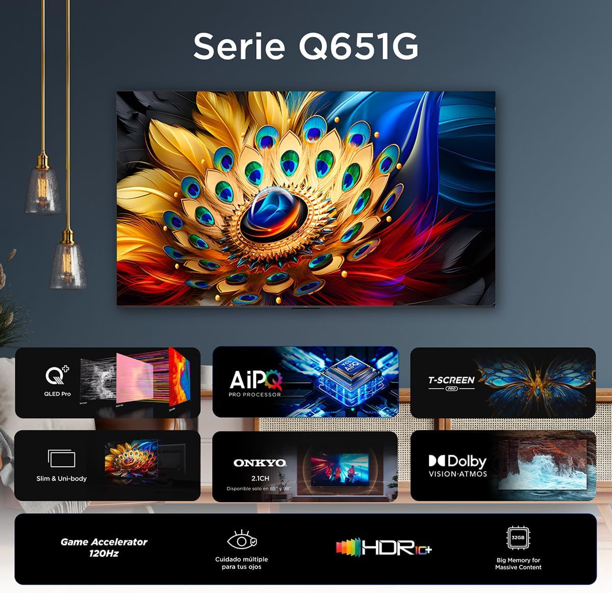 TCL Smart TV Pantalla 55" 55Q650G Google TV QLED Compatible con Alexa