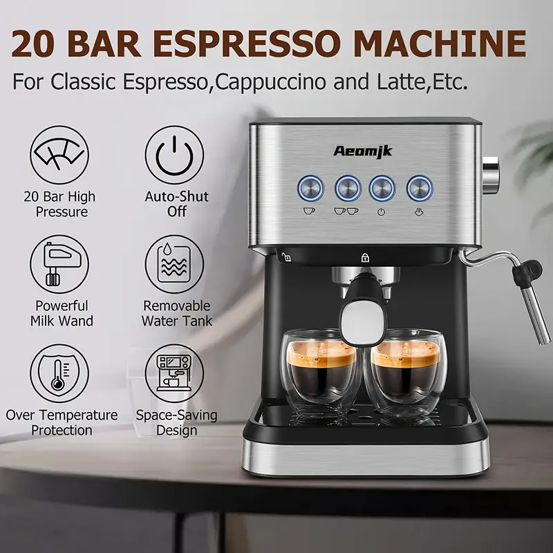 Máquina de espresso de calentamiento rápido, con varita para espumar leche - Perfecta para baristas en casa y RVs - Presión de 20 bares para un café rico y sabroso