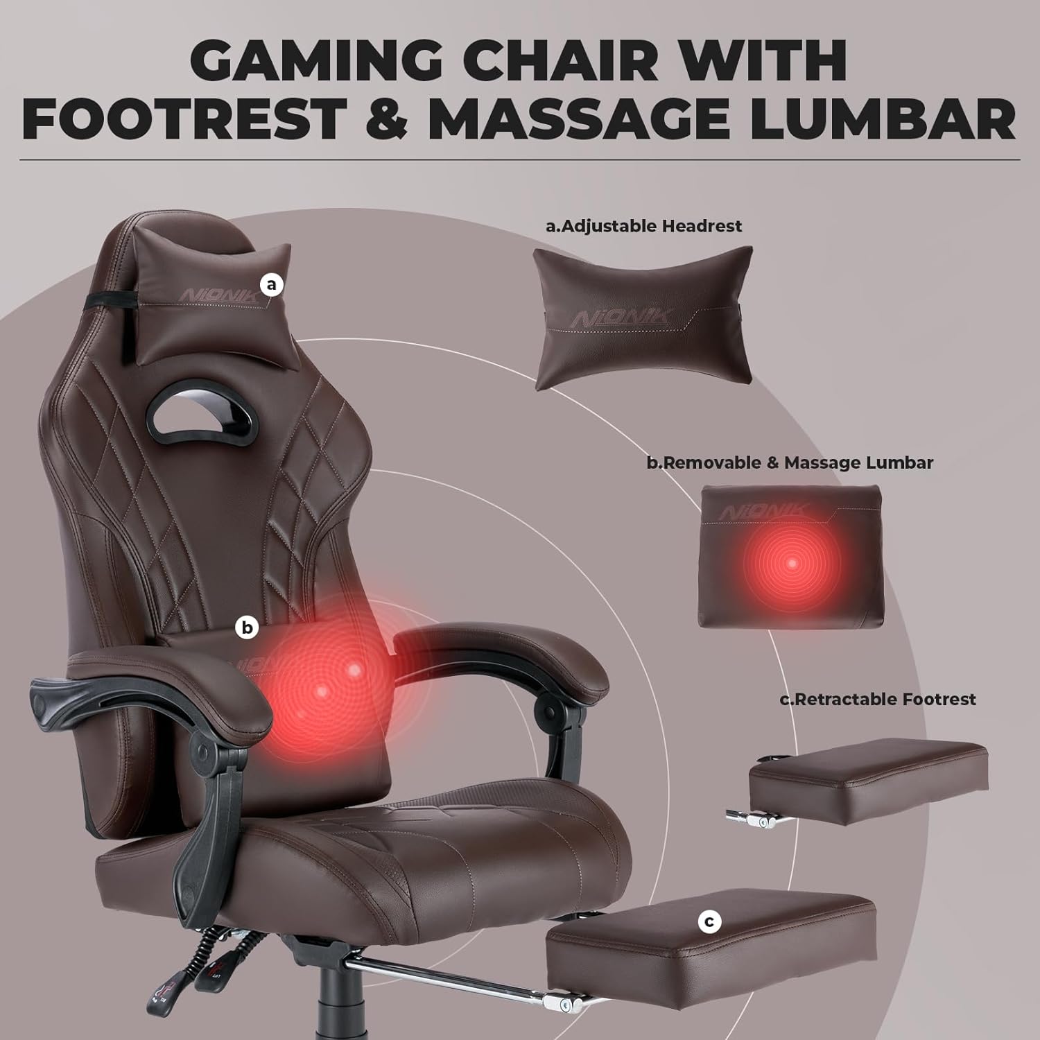 【Compra uno y llévate otro gratis】Silla para juegos con reposapiés y soporte lumbar de masaje