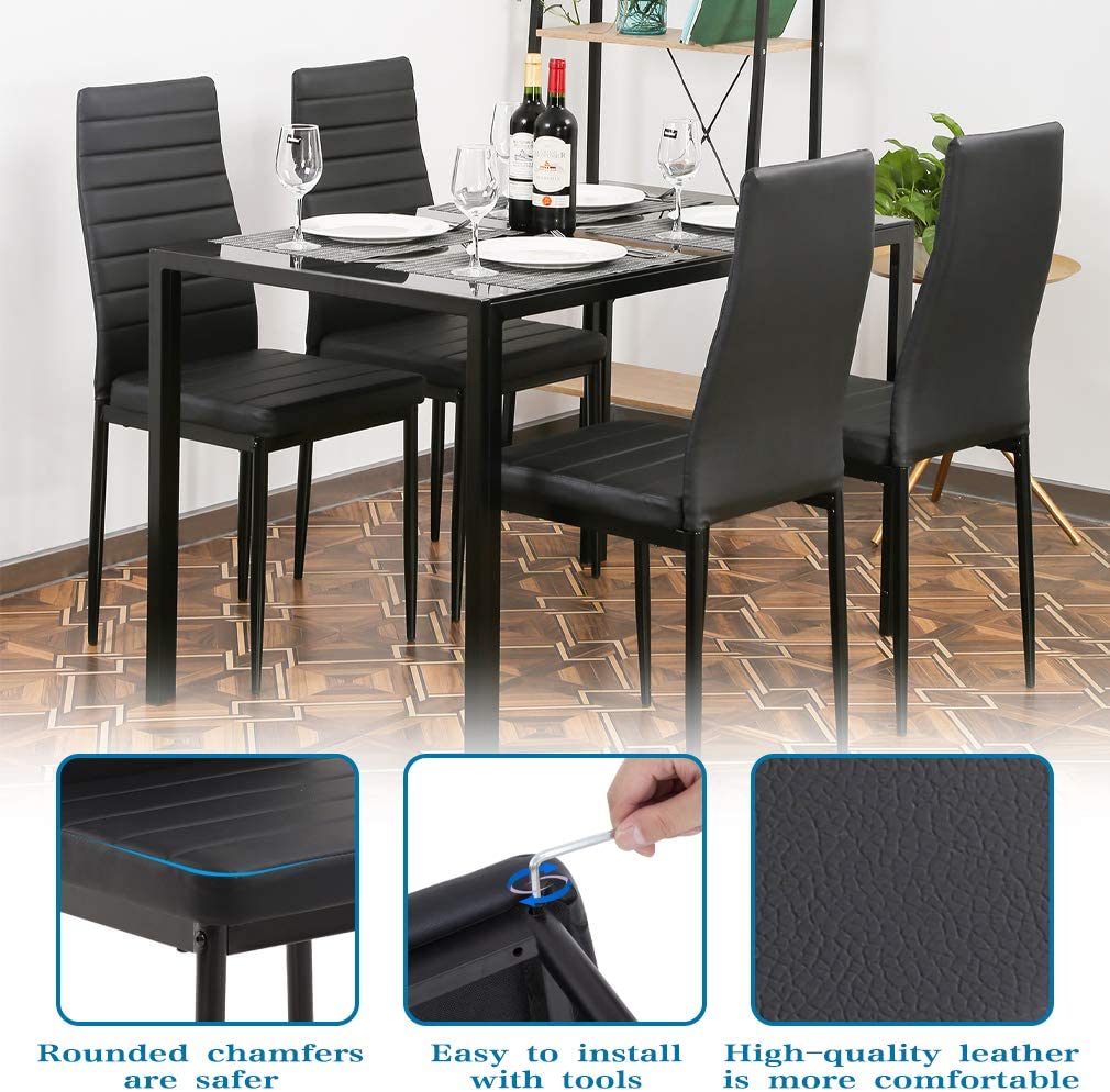 FDW - Juego de Mesa de Comedor de Vidrio para Espacios pequeños, Mesa de Cocina y sillas para 4 mesas con sillas, Muebles de hogar, rectangulares, Modernos (Vidrio Negro)-trapo
