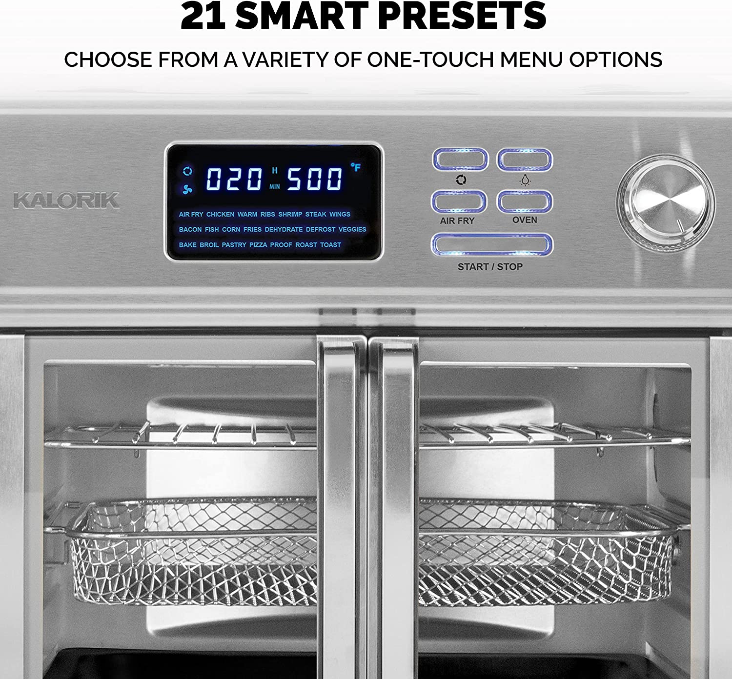 Horno freidora de aire digital AFO 46045 SS Combinación de horno tostador de encimera 10 en 1 de 26 cuartos y freidora de aire, asador, asador, deshidratador y más | 9 Accesorios y libro de cocina