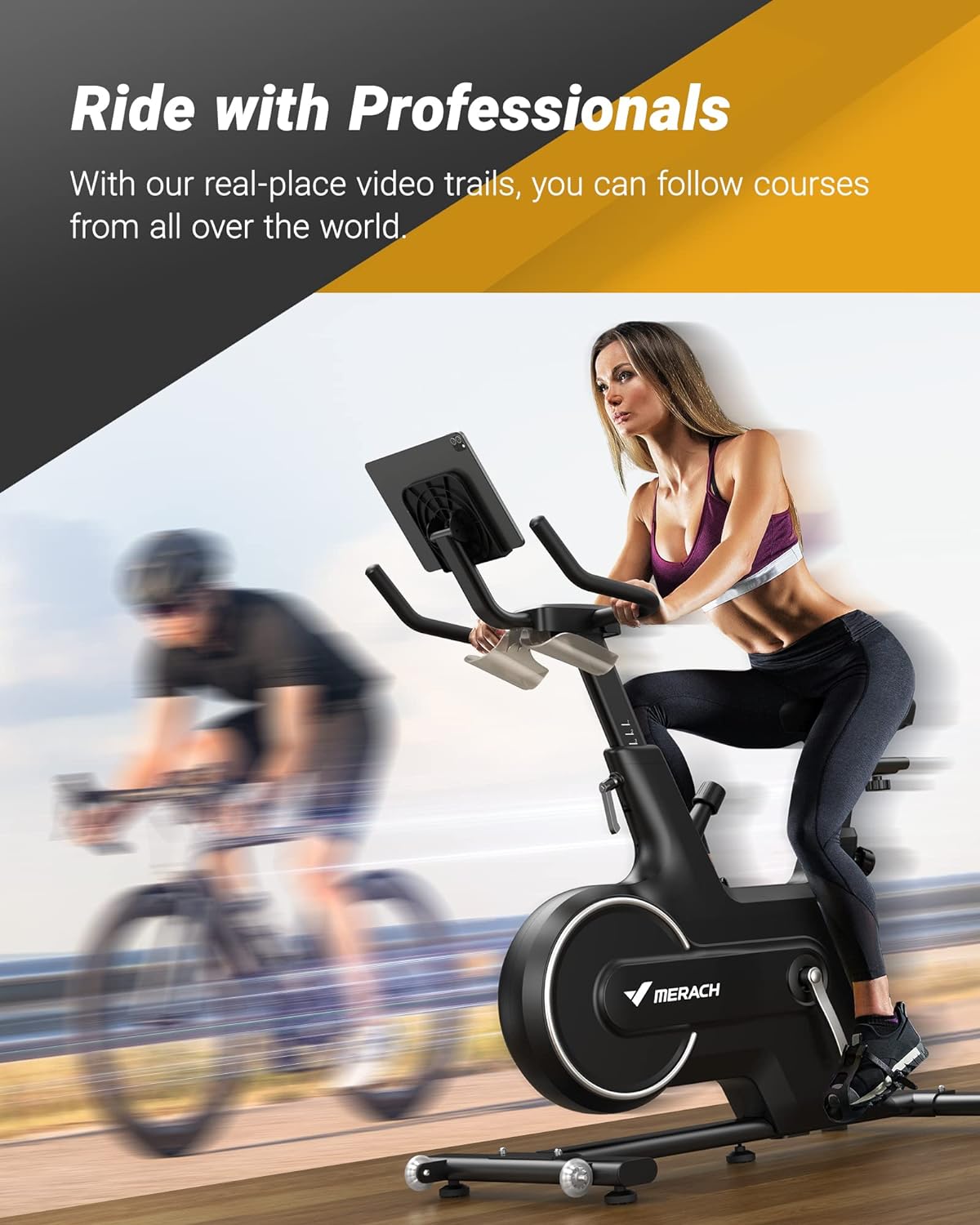 Bicicleta Estatica de Interior, MERACH Bicicleta Spinning en Casa con Resistencia magnética y Automática, Bicicleta Fija Bluetooth con Seguimiento de Datos de APP y Soporte iPad