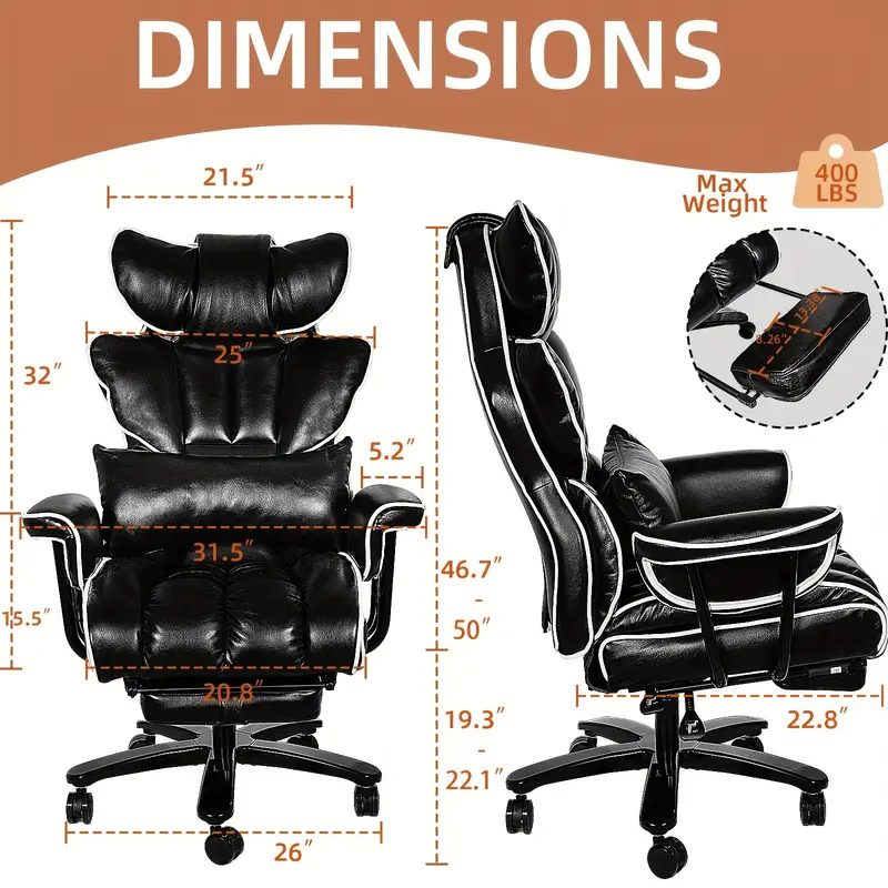 Silla de oficina grande y alta para personas pesadas Silla ejecutiva de oficina con respaldo alto Silla de oficina ergonómica de alta resistencia con reposapiés