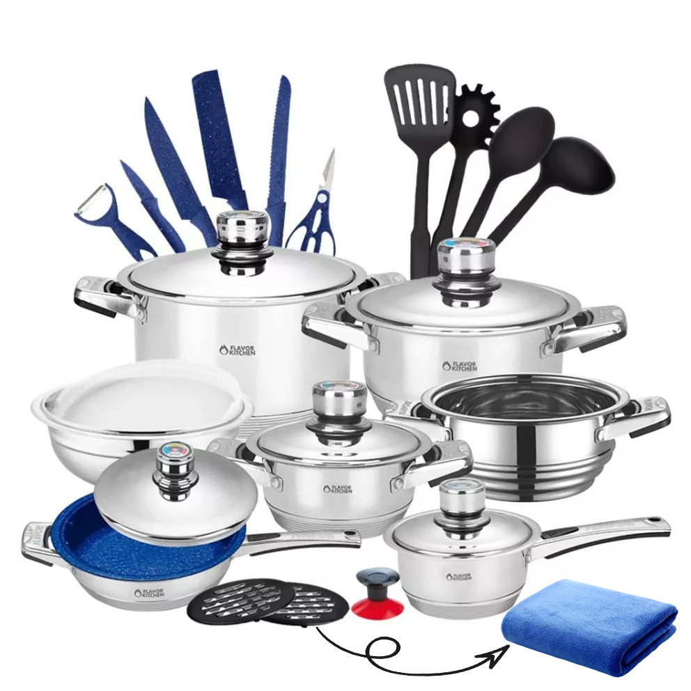Batería De Cocina Flavor Kitchen Acero Inox Quirúrgico 26 Pz